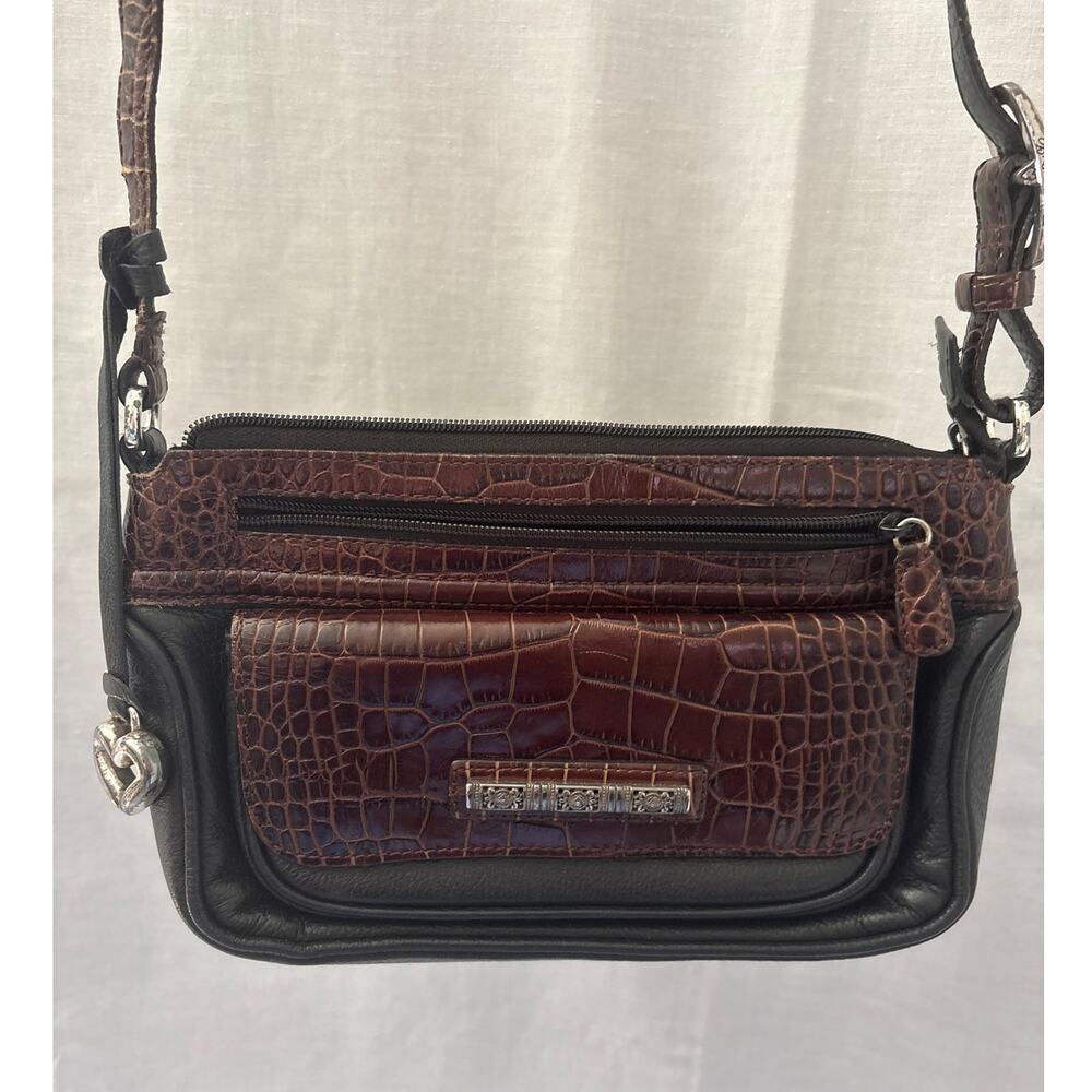 Brighton Black Brown Leather Organizer Crossbody Shoulder Bag Purse